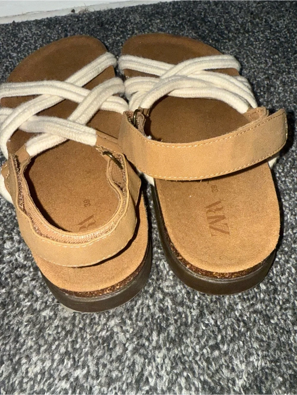 ZARA Tan Footbed with Cream Rope Strappy Sandals